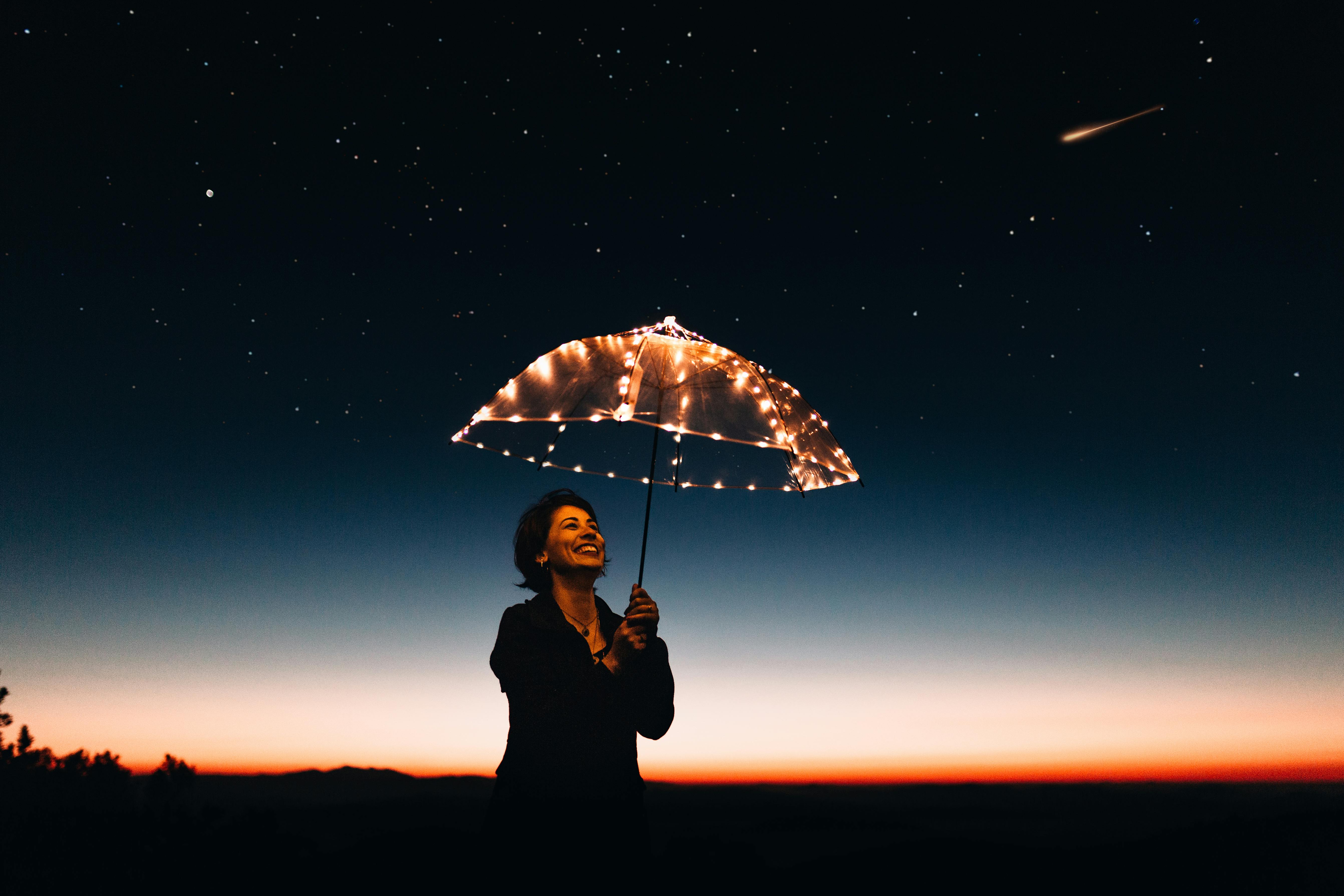 a lighted umbrella